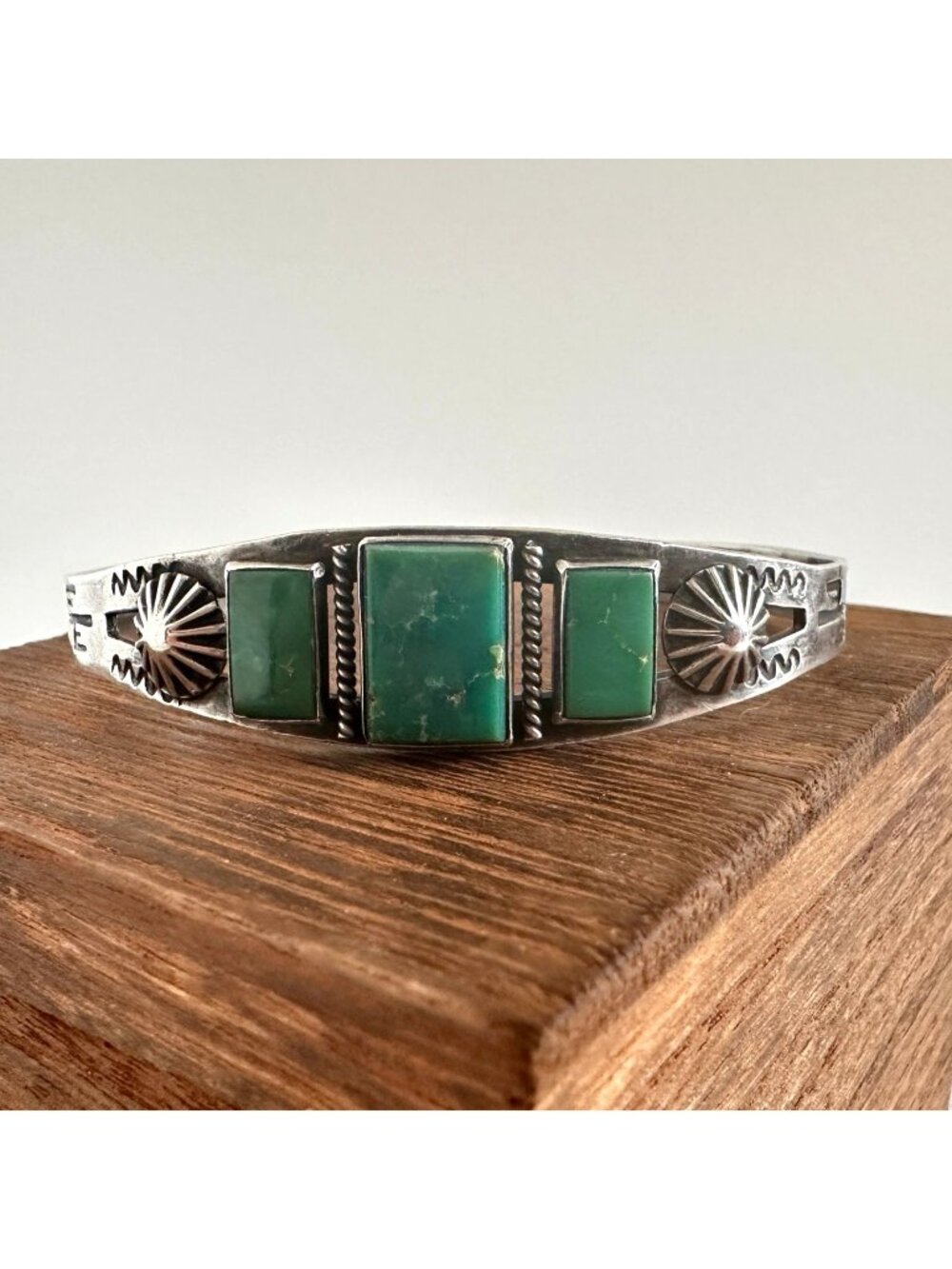 Fred Harvey Era Sterling Silver Green Turquoise Cuff Bracelet Vintage Navajo